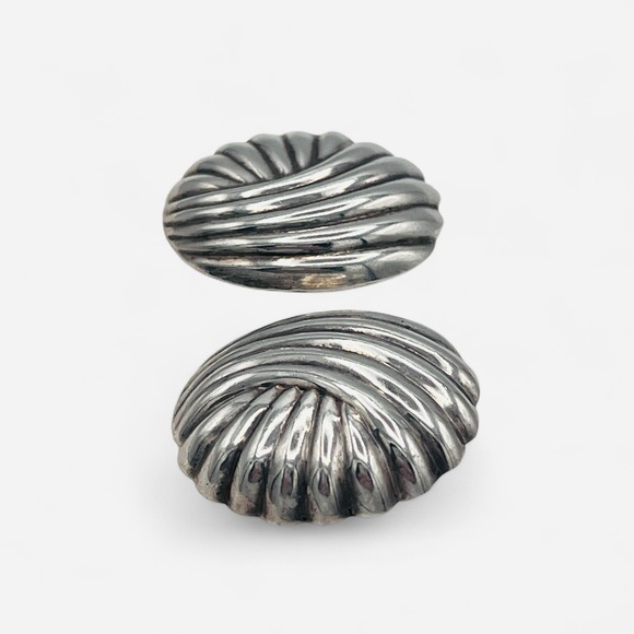 Vintage Sterling Silver Clip On Earrings Ribbed Oval Shell Thailand‎ 925 - Picture 3 of 9